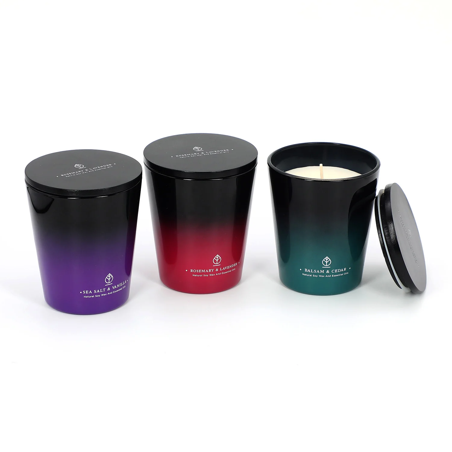 Роскошные стеклянные черные банки с металлическими крышками из розового золота индивидуальный фирменный набор свечей лучший ароматизированный соевый воск свечи