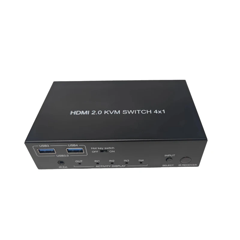 4K HD-MI2.0 KVM Switch 4 HD-MI ports to a single display terminal with a single USB keyboard console and three switching options