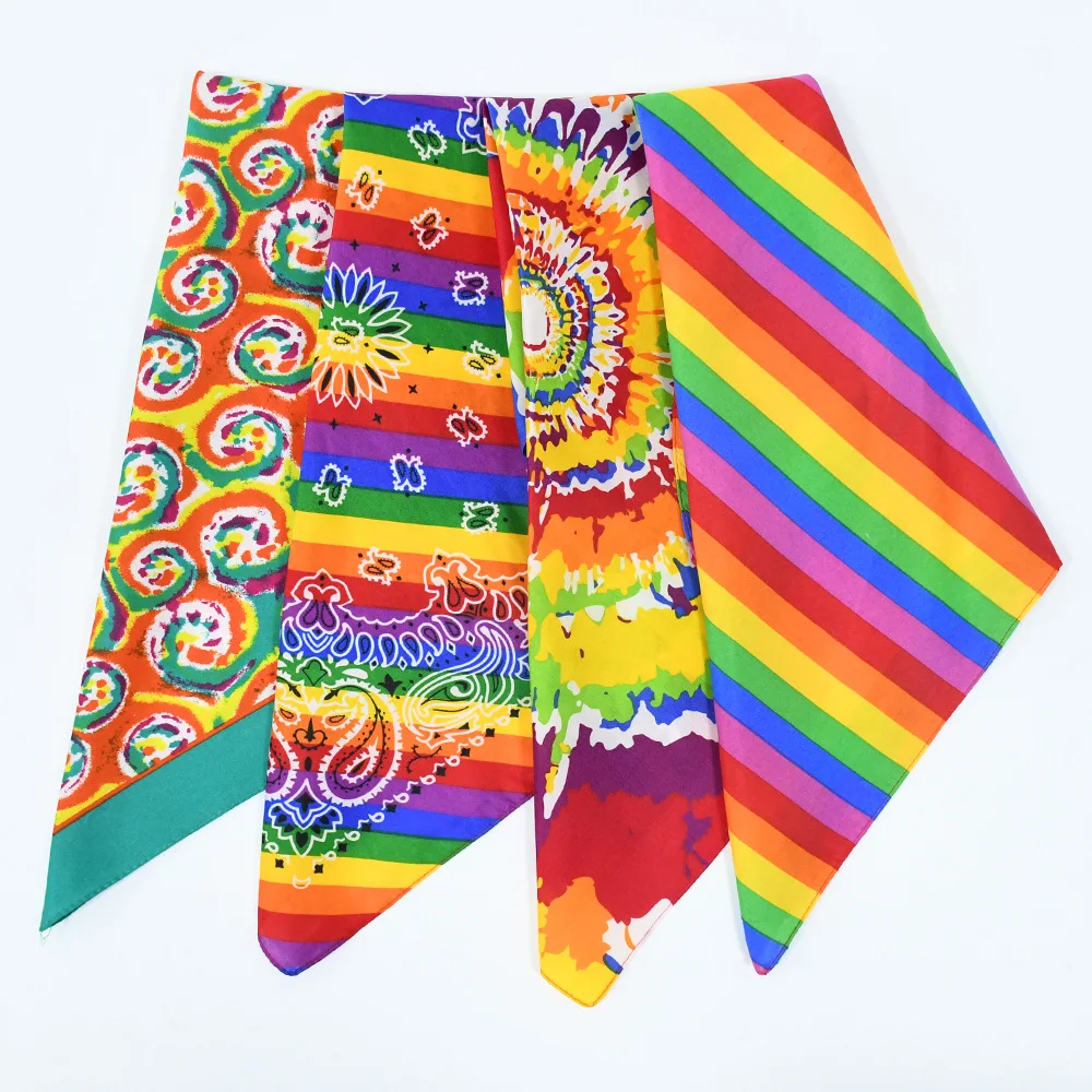 Hot Selling Rainbow Striped Square Bandana Polyester Fabric Bandanas