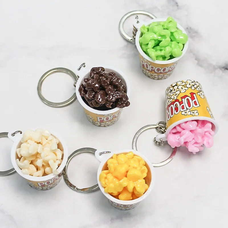 Creative Simulation PVC Fun Food Toy Car Bag Pendant Food Popcorn Bucket Keychain Pendant