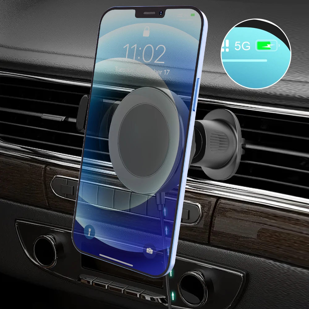 15W Magnetic Wireless Car Charger Fast charging Magsafe Car Phone Holder Strong Magnet Mobile Phone holder for Car mount stand