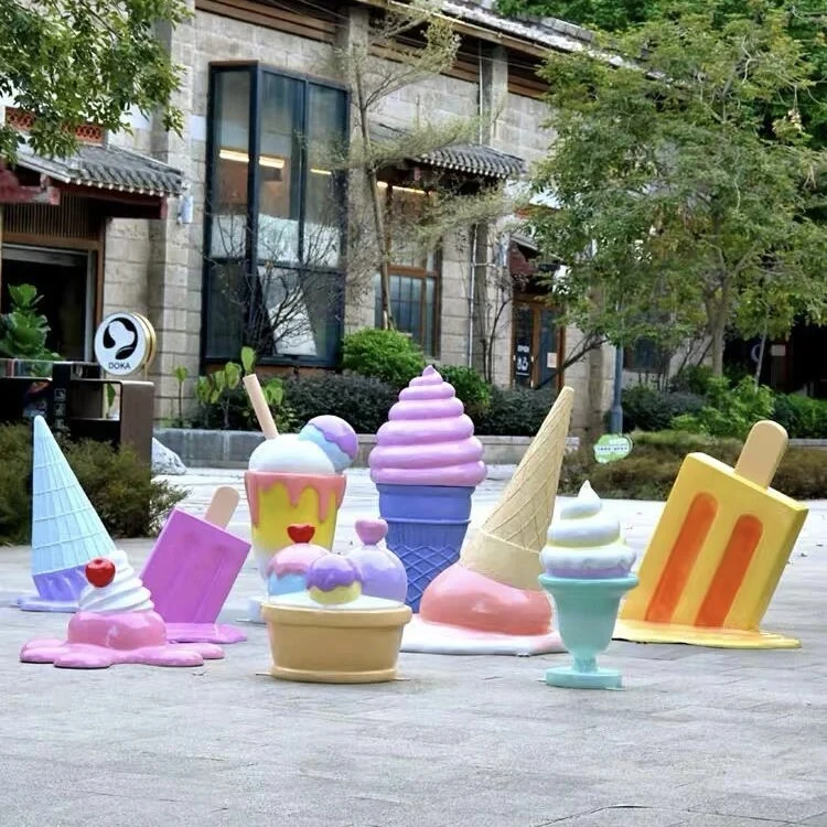 Large Outdoor Waterproof Fiberglass Ice Cream Statue Decoration Commercial Square Park Decoration Ice Cream Fiberglass Sculpture