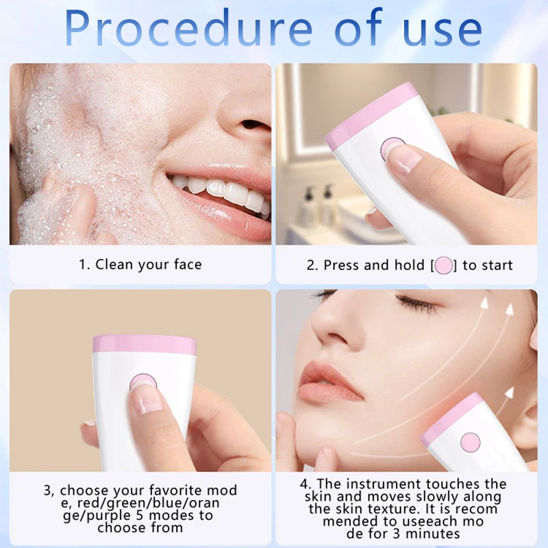 led red & blue facial light therapy device Home use beauty equipment skincare wand massager red face light therapy machine