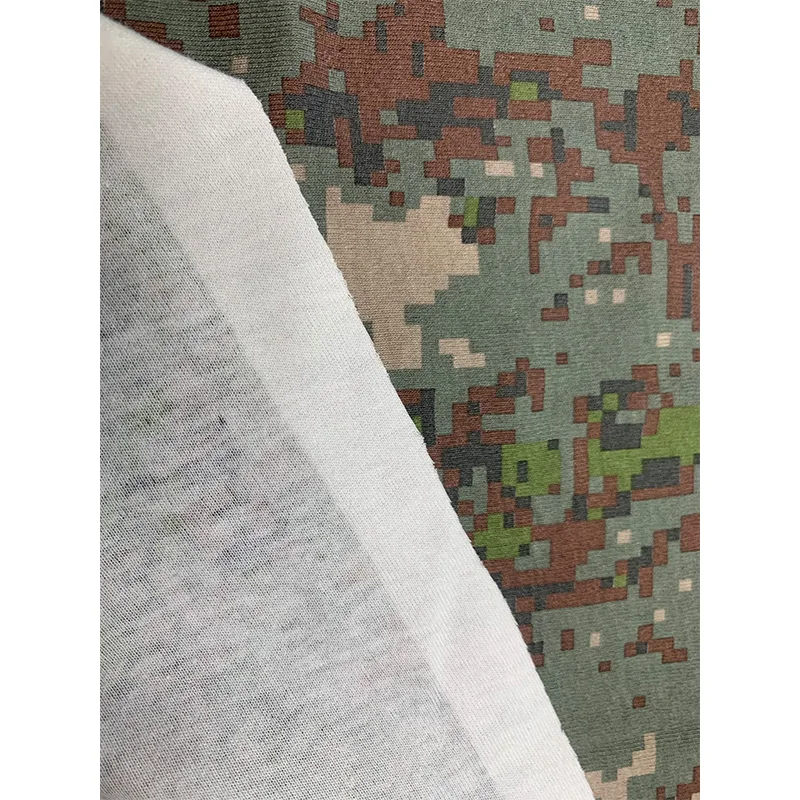 China Knit FR Jersey Grey Spandex Waterproof Black Tricot Forest Uniform Woodland Camouflage Print Fabric For T-shirt