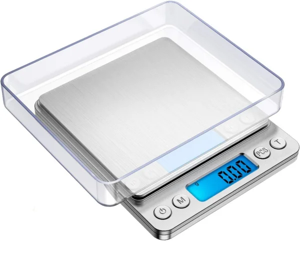Mini Pocket Stainless Steel Kitchen Scales Back-Lit LCD Display 2 Trays 6 Units Auto Tare Batteries Included-for Cooking Food