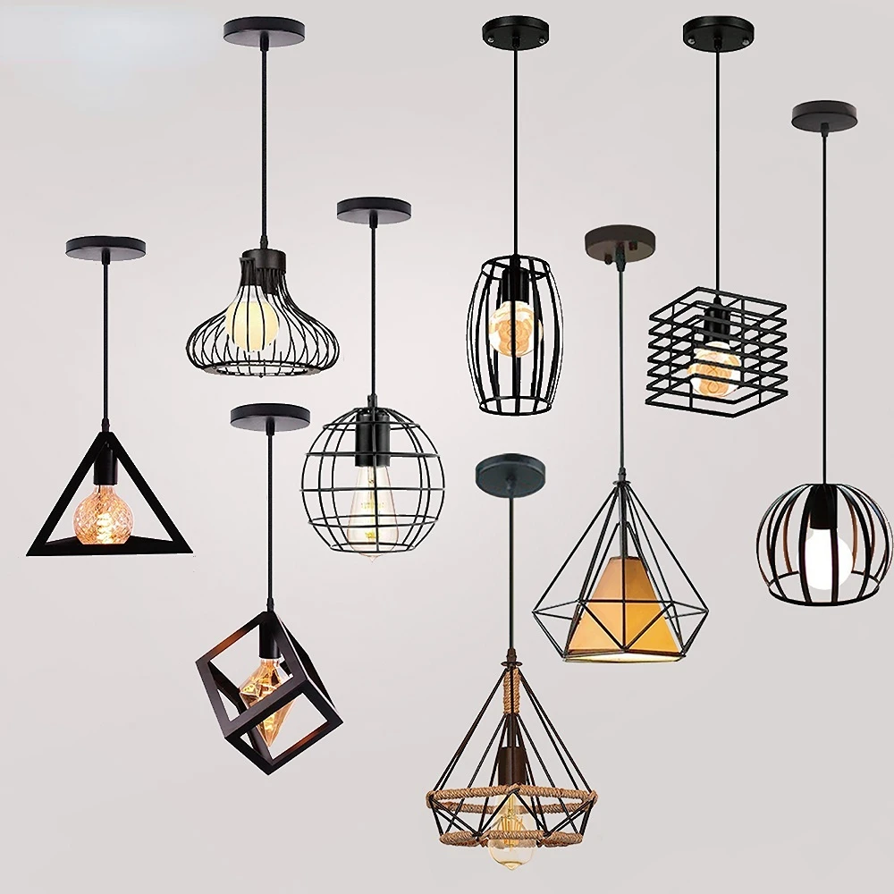 Pendant Lights Nordic Black Metal Cage Modern Lighting Fixtures Iron Cage Kitchen Vintage Adjustable Hanging Lamps Chandeliers