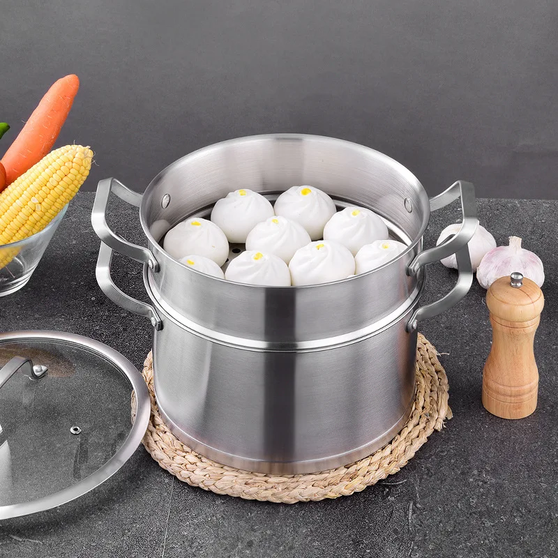 Hot sale food grade large capacity stainless steel non stick composite bottom cookware soup stock pot with steamer steamer pot