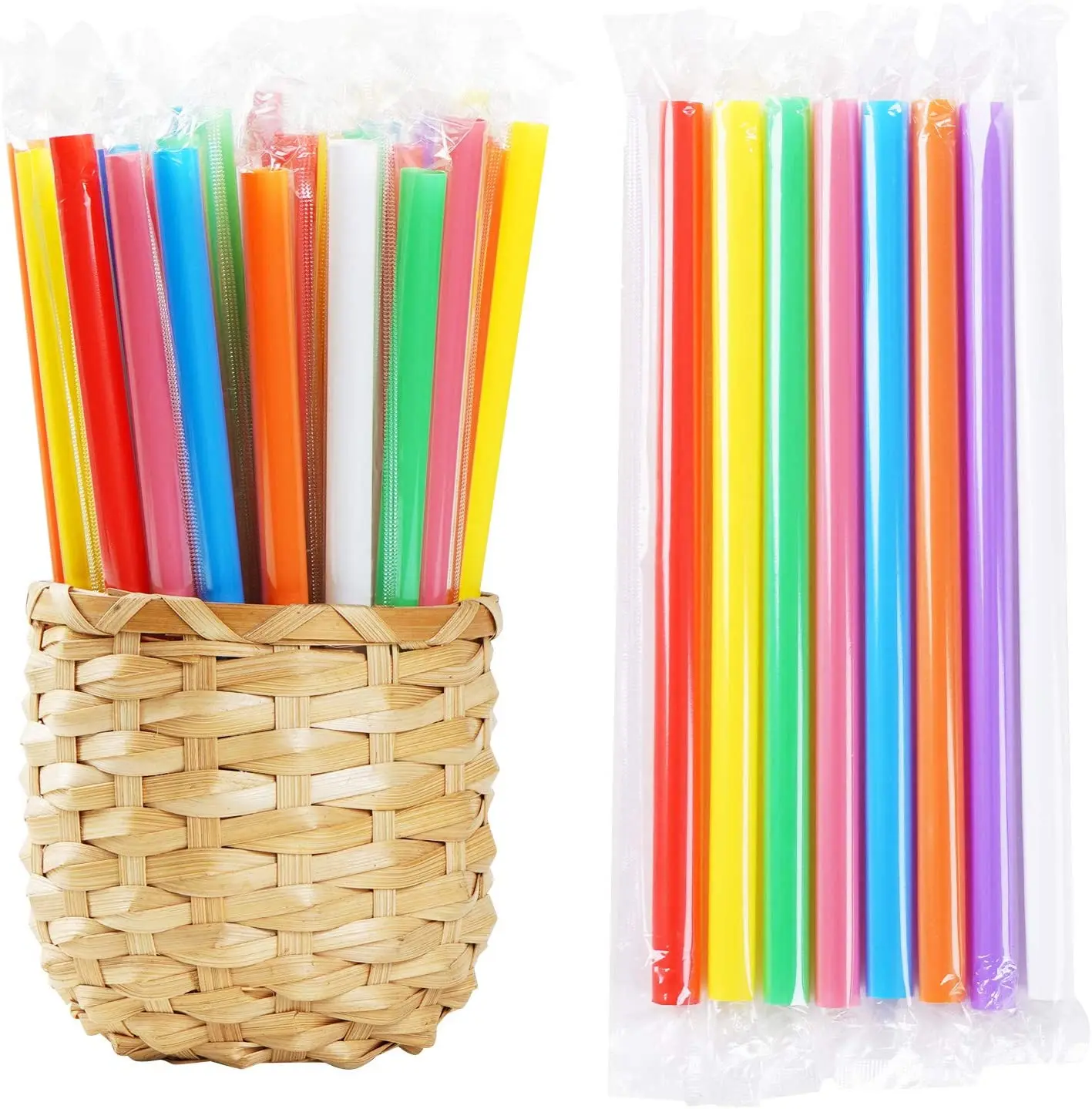 Custom Logo Printing 12mm 240mm Disposable Individually Wrapped Hard PP Plastic Boba Bubble Tea Drinking Plastic Straws