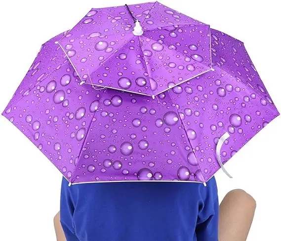 LS09 Customized Double Layers Foldable Fishing Hiking Outdoor Head Drawstring Umbrella Hat
