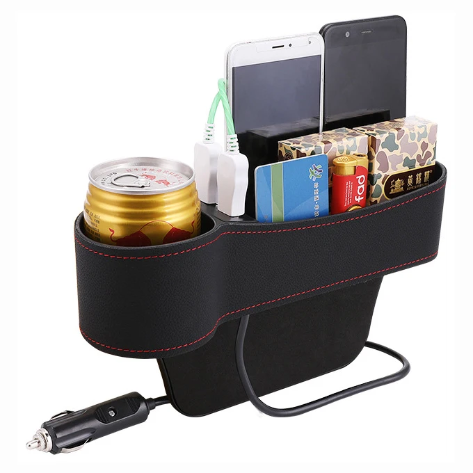 
High quality Car Seat Side Gap Filler Organizer cup phone holder with USB Charger Pu leather Car Console Organizer Storage box  (1600083651559)