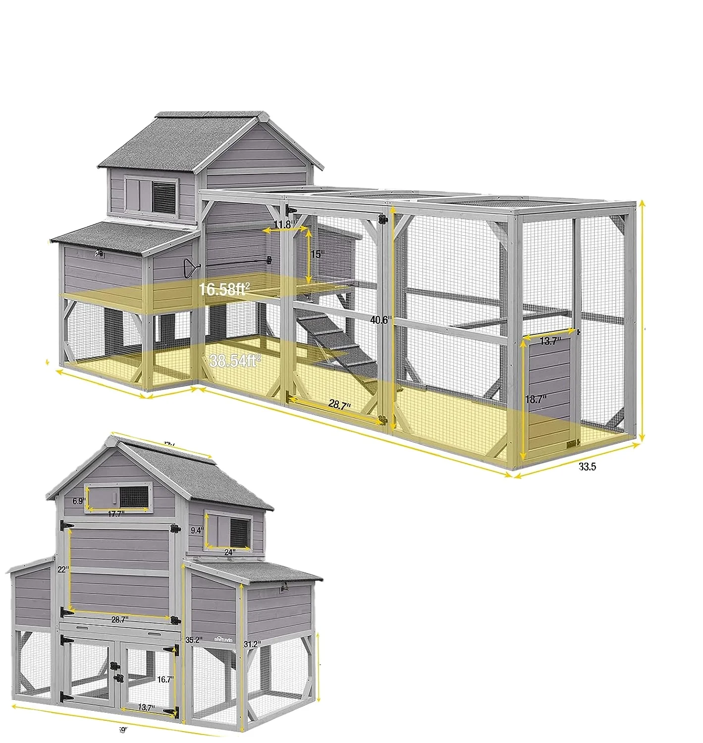 Chicken coop Oversized chicken coop suitable for 8-10 chickens, outdoor wooden hen house poultry cage with two nesting boxes