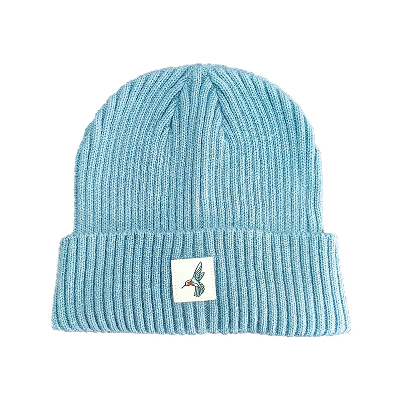 adult OEM ODM custom logo knitted jacquard acrylic winter beanie hat without cuff