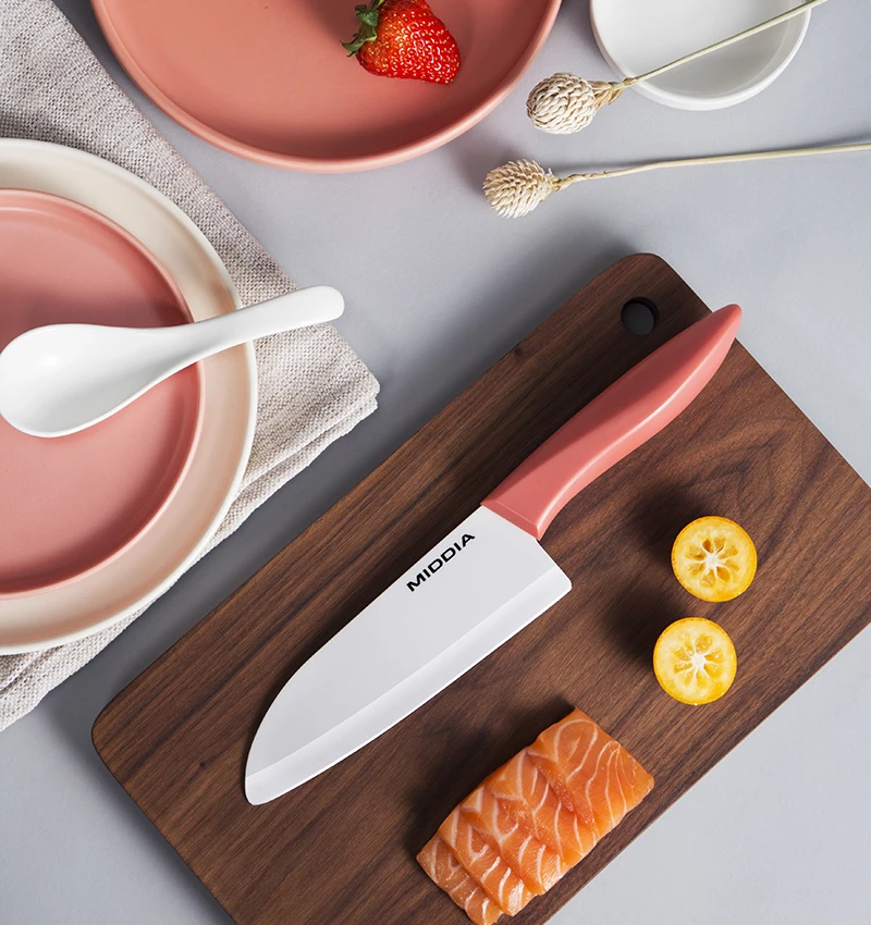 Santoku Knife White Blade Advanced Ceramic Kitchen Professional Chef Knives With Cover Sheath 5.5 Inch