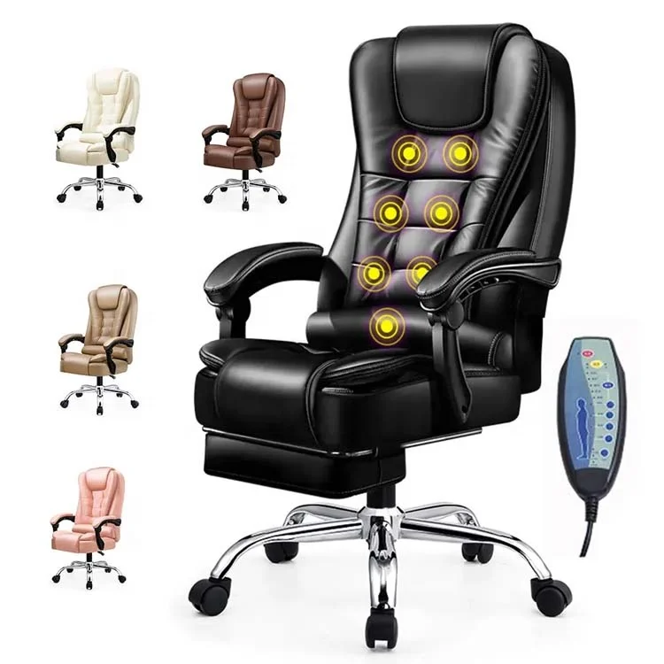 Factory Supply Modern India Leather Chair Boss Ergonomic Massage Gaming Chair Black Reclining Desk Office Chair with Footrest