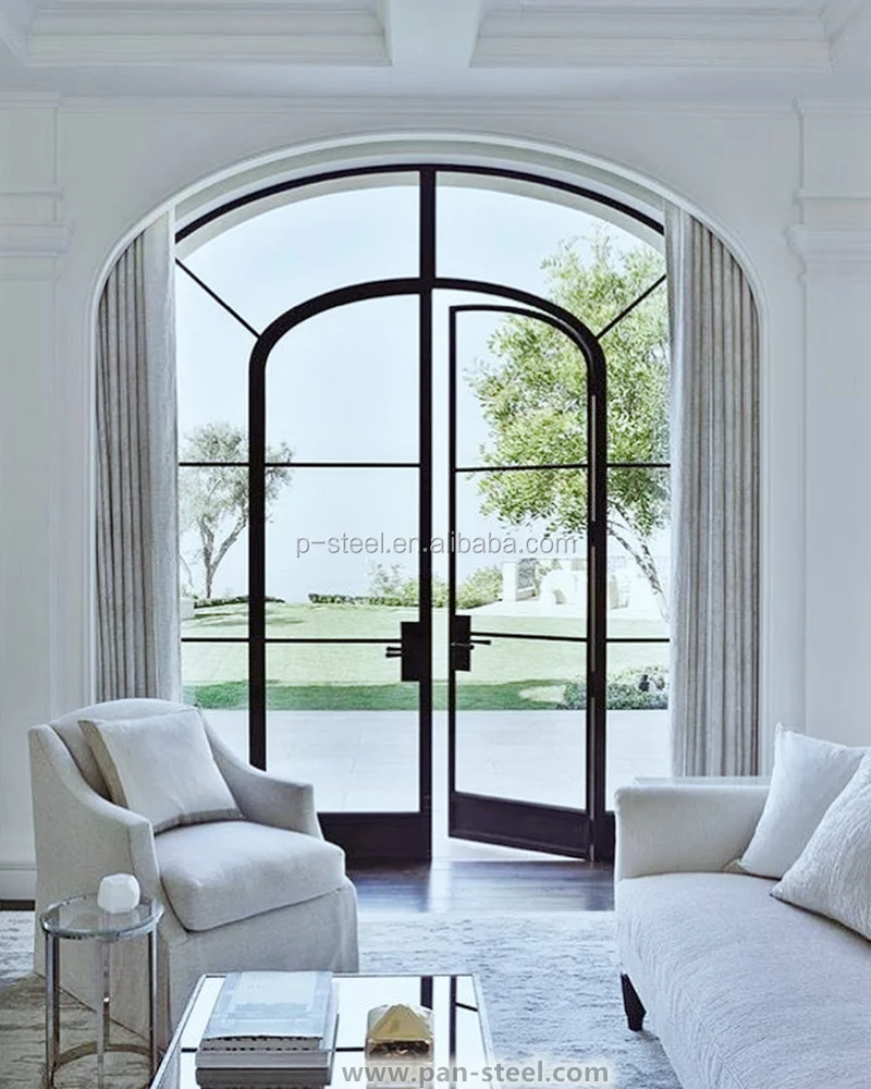 2024 new design modern villa steel arch top internal french door Swing Door