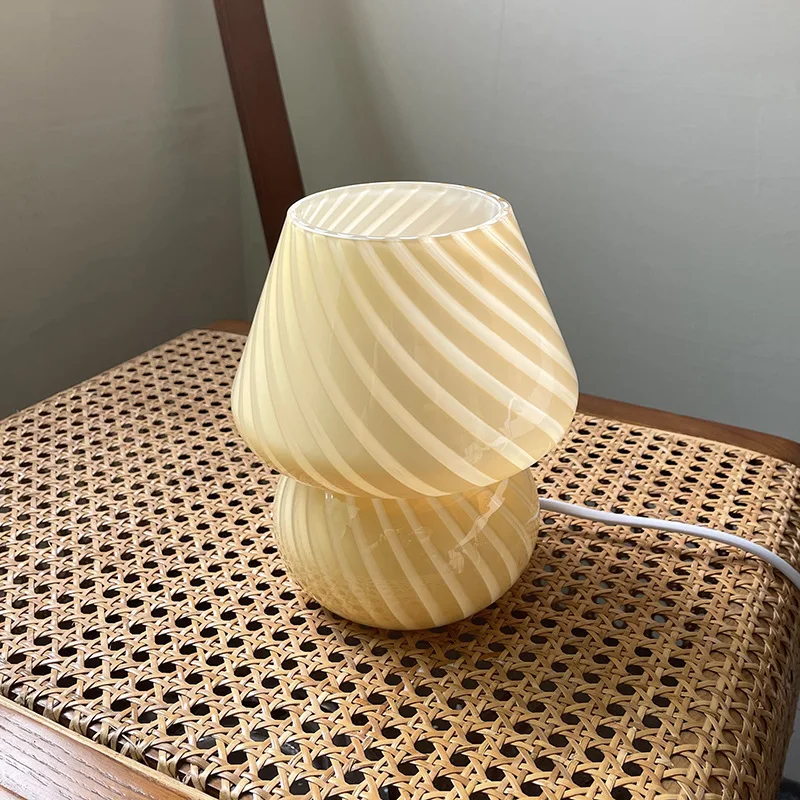 USB Vintage LED Mushroom Table Lamp Novelty Dimmable Glass Hotel Desk Light Bedroom Bedside Living Room Bar Decor Reading Light