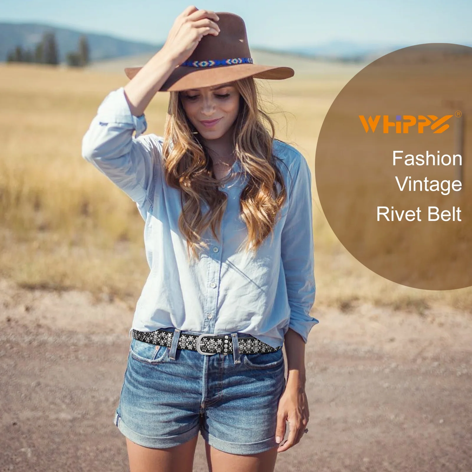 Hot Selling Women Leather Belt Shiny Leather Rivets Studded Punk Designer Fashion Belt