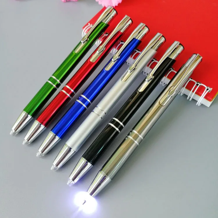 led light up tip napier metal ball pen with custom laser engraved logo-metal ballpoint pen with light on pen tip