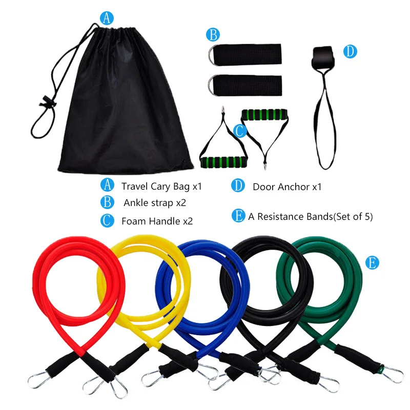 Home Gym Yoga Latex Training Exercise  Fitness Resistance Bands Tubes Set