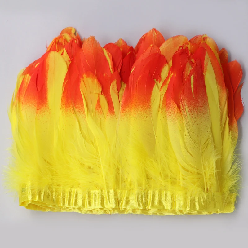 15-20cm Goose Feathers Dyed Real Cheap White gold Goose Feather Trims Fringes Ribbons for Dress Cloth Belt decorative