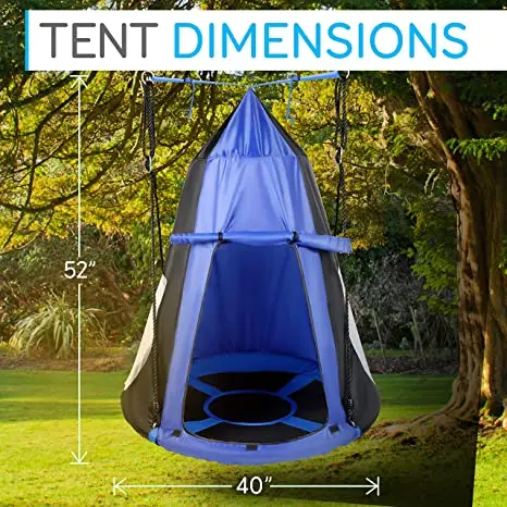 Outdoor and Indoor Kids Adjustable Height Hanging Play Round Swing with Tent
