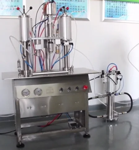 Best price Semi-Automatic Aerosol Filling Machine consist of 3 in 1 liquid filling, sealing and gas filling machine