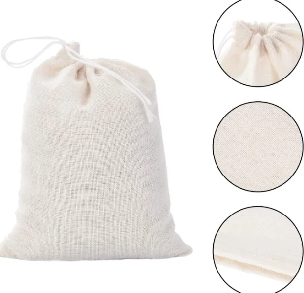 Customized Boilable Muslin Bag Small Pouch Drawstring Ecoliving Reusable Produce Organic 100% Cotton Tea Bags