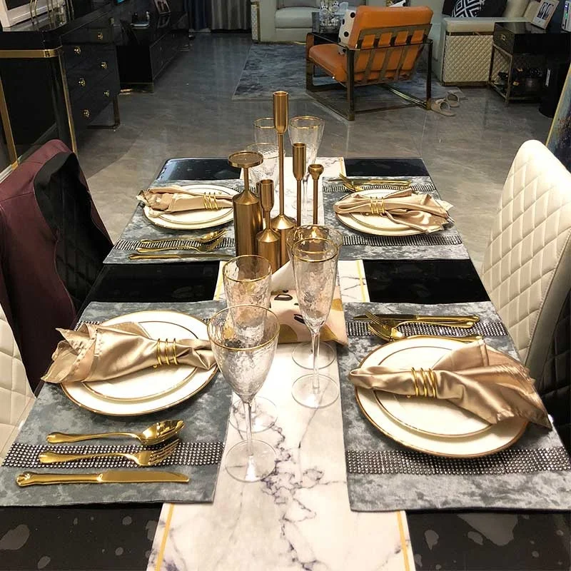 European gold-rimmed round bone china white Western tableware Ceramic Plate bowl coffee cup steak Crockery dinner sets