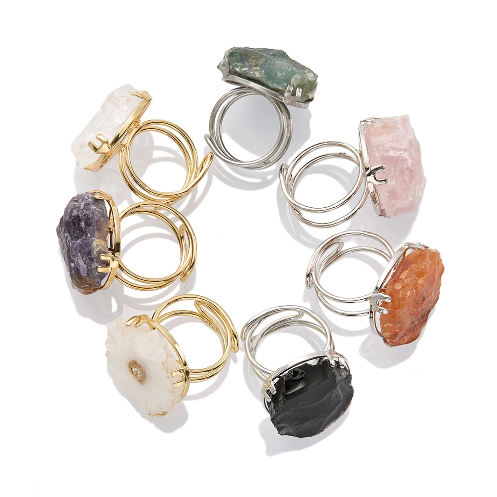 Кольца с натуральным драгоценным камнем друза кварц аметист лечение рейки розовый кольцо для женщин Рождественская бижутерия подарок