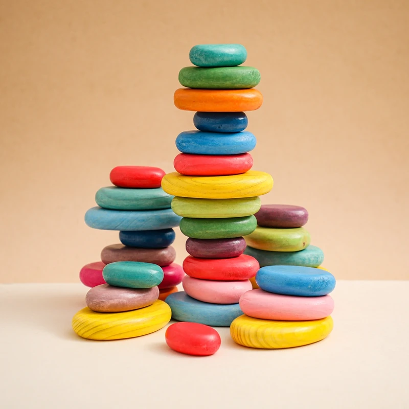 
Rainbow Building Blocks Stacking Stones Baby Educational Toys Wood Stone Stacking Toys Montessori Games Wholesale 