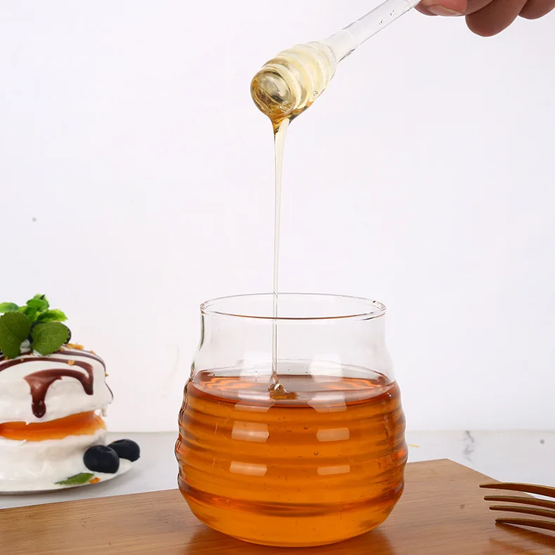 wholesale cheap  glass honey jar hive shape glass storage bottle with stirring rod