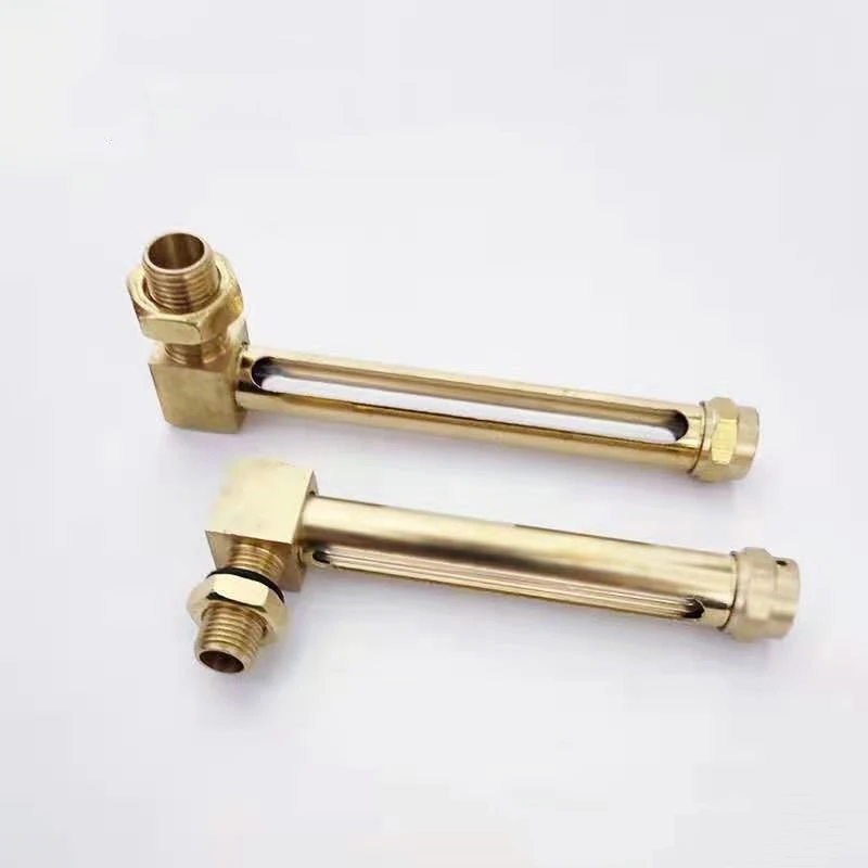 150MM L Type Brass Body Liquid Level Gauge Threaded Glass Tube Sight Glass Hexagon Connection Equal Head OEM Supported Oil NPT