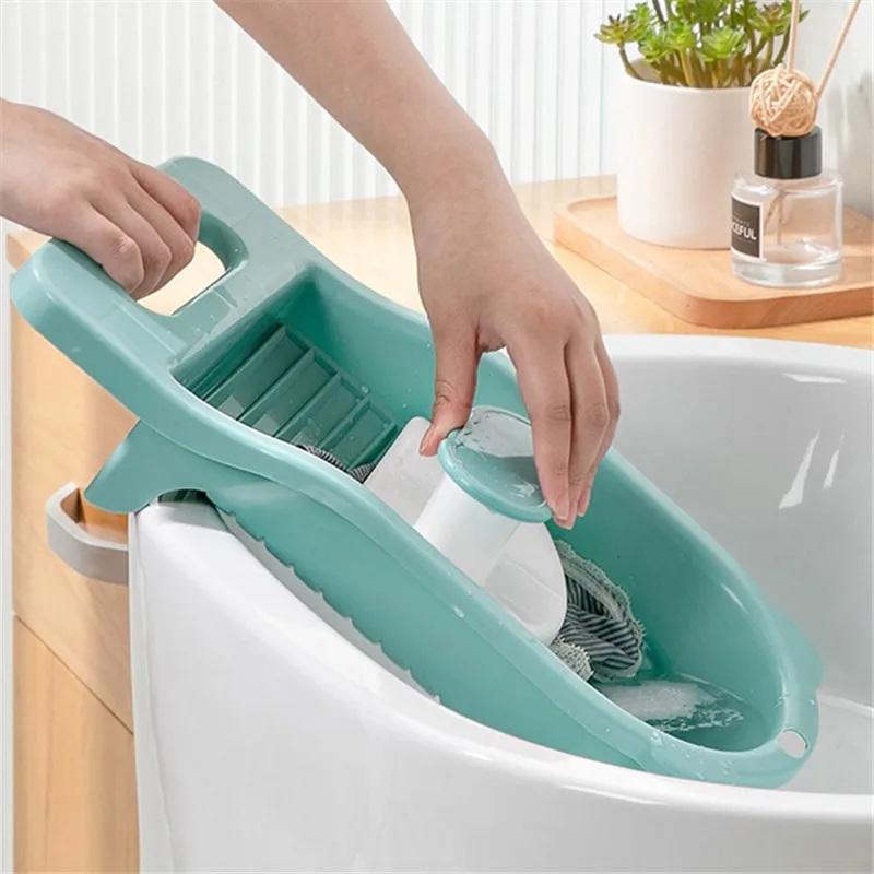 Portable Laundry Washing Board with Handle Clothes Cleaning Tools for Home Plastic Washboard with Brush