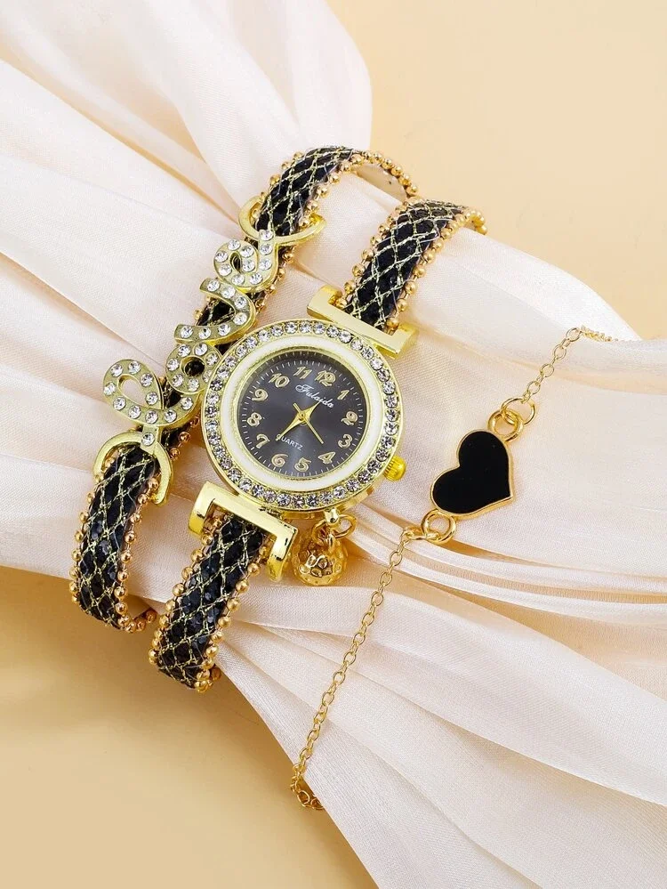 Love Watch for Women Vintage heart Bracelet Dial Analog Quartz Wrist Watches Set WW021