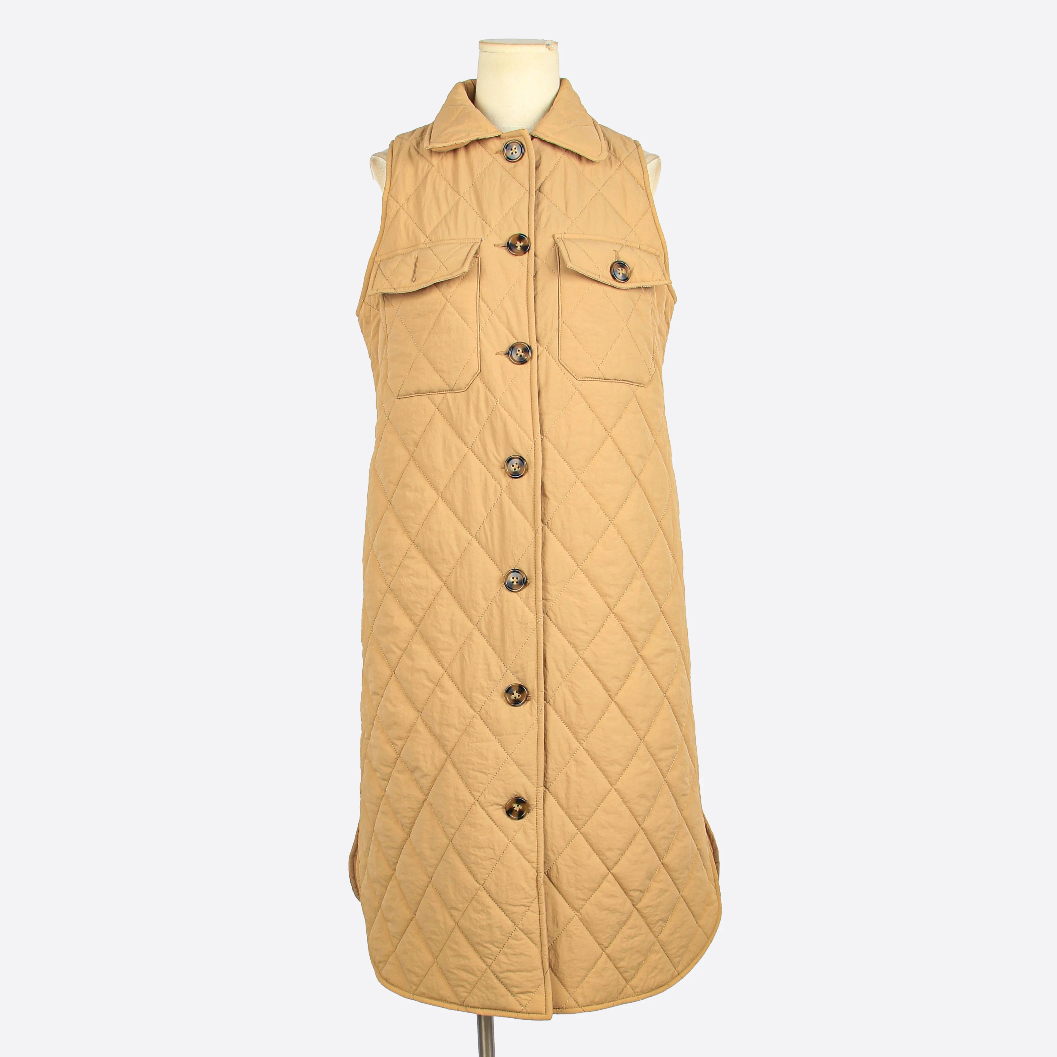 OEM Custom Warm Cotton Front Pocket Women Button Up Long Waistcoat Vest Winter Coat