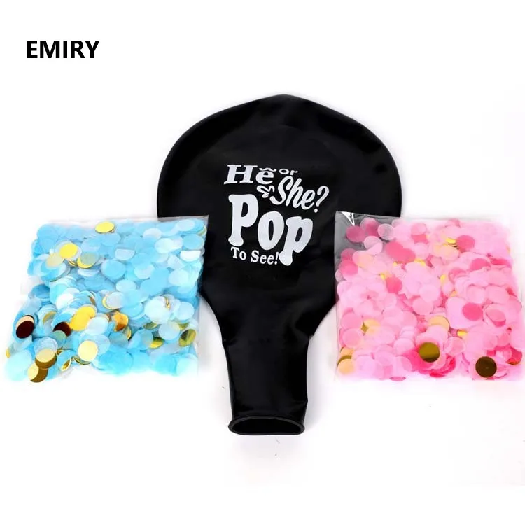 36 Inch Giant Black Gender Reveal Balloon He Or She With Pink Blue Confetti Latex Balloon For Wedding Birthday Party Decorations