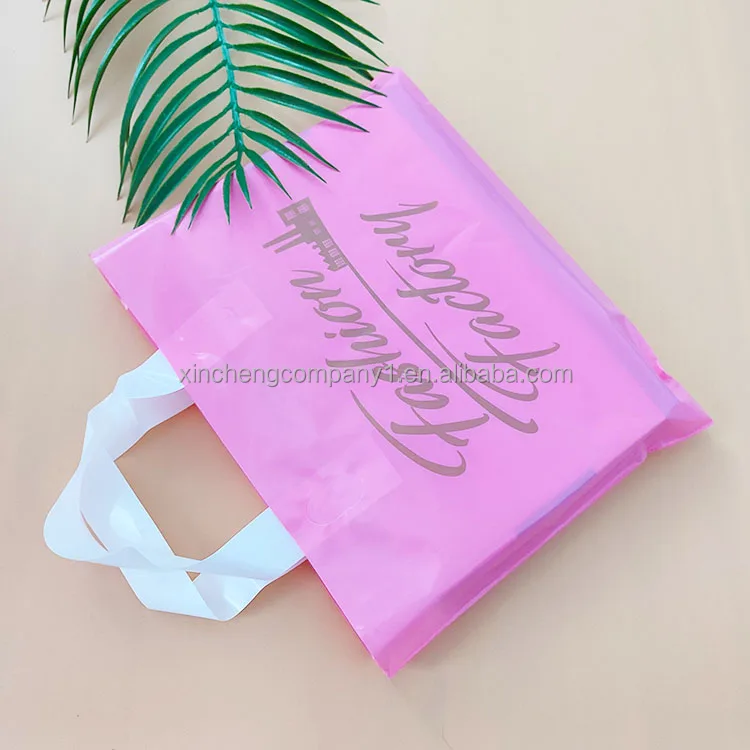 Customized Logo Pink Shop Boutique Gifts Handle Bag Stocking Sizes Reusable Carry Bag Promotion Plastic Bag