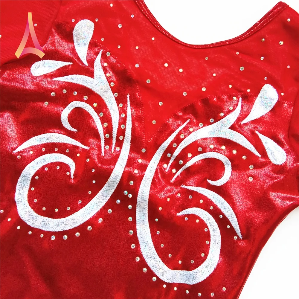 Fancy Long Sleeve Gymnastics Leotard Red Girls Leotard