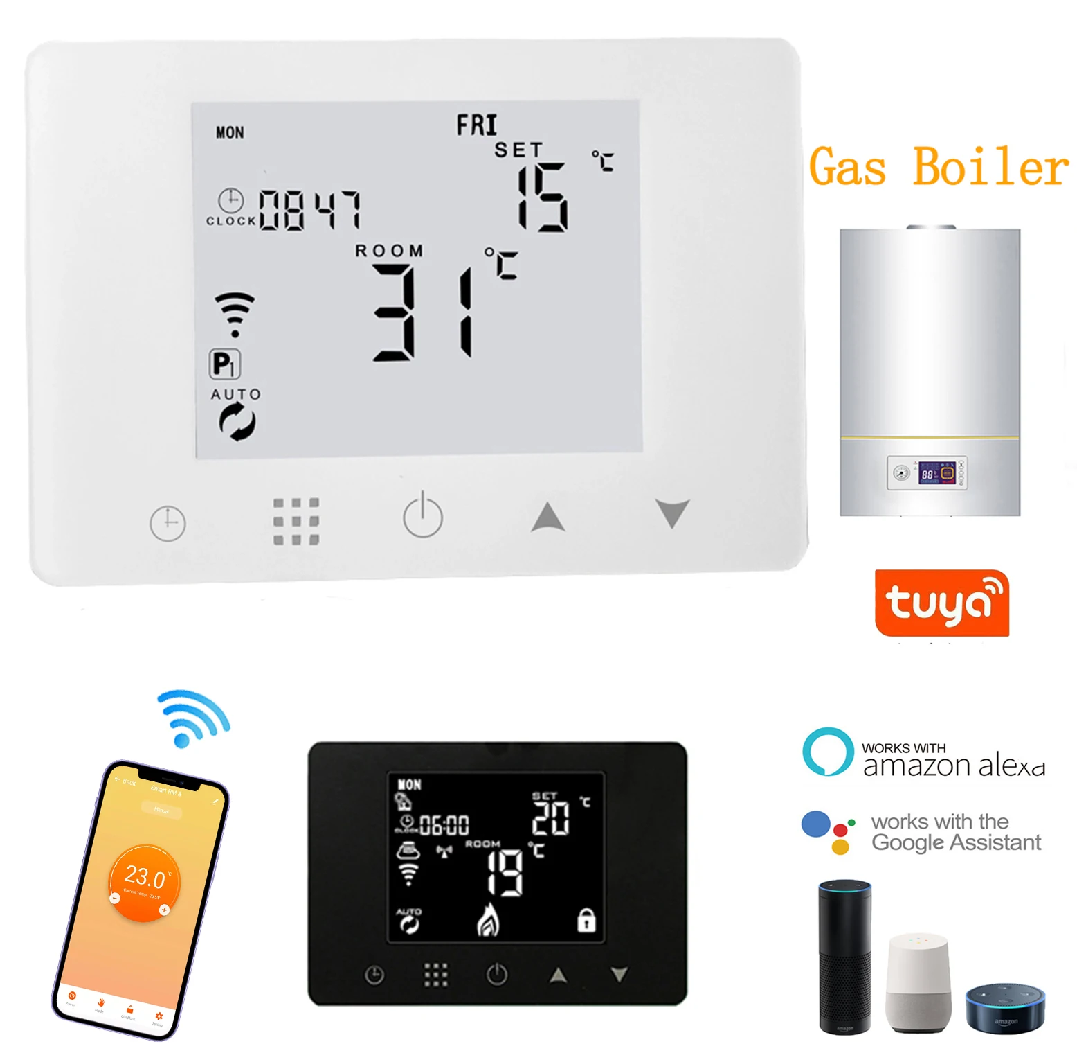 HY09BW Smart  WIFI water heating boiler thermostat phone control heater water gas boiler room thermostat 3A/5A 90-240V