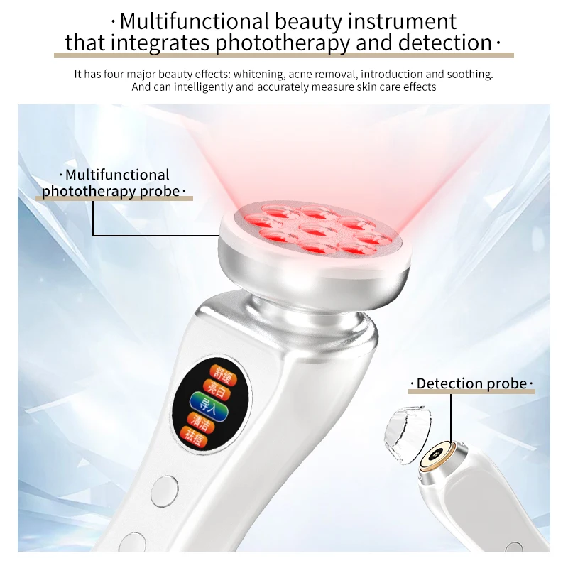 2-In-1 Rechargeable 3 Color Red Light Therapy Skin Care & Analysis Machine Facial Oil Moisture Home Use Skin Analyzer Scanner
