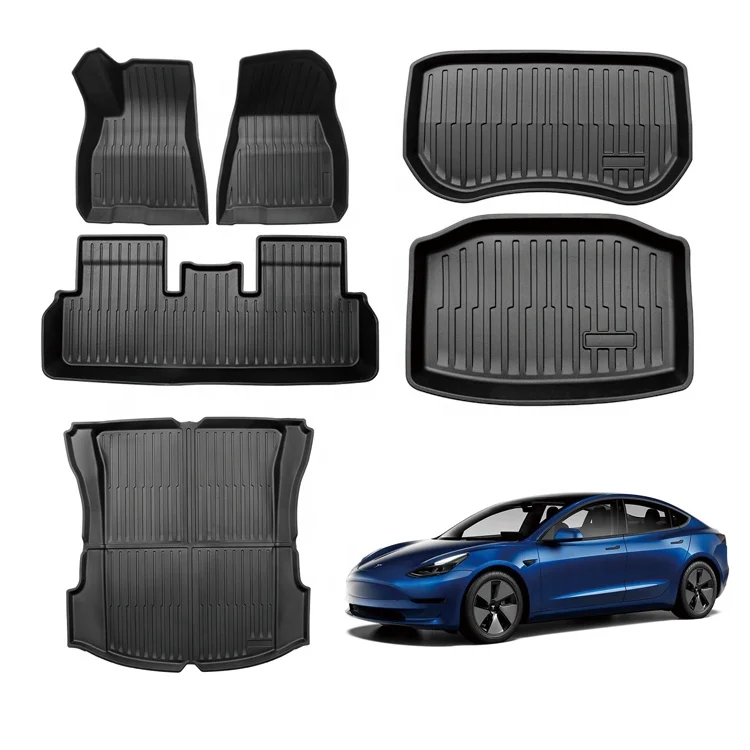 Creease Wholesale 2022 TPE Complete Set Cargo Liner Rear Cargo Tray Trunk Floor Mat For Tesla Model 3 Interior Accessories (1600550334126)