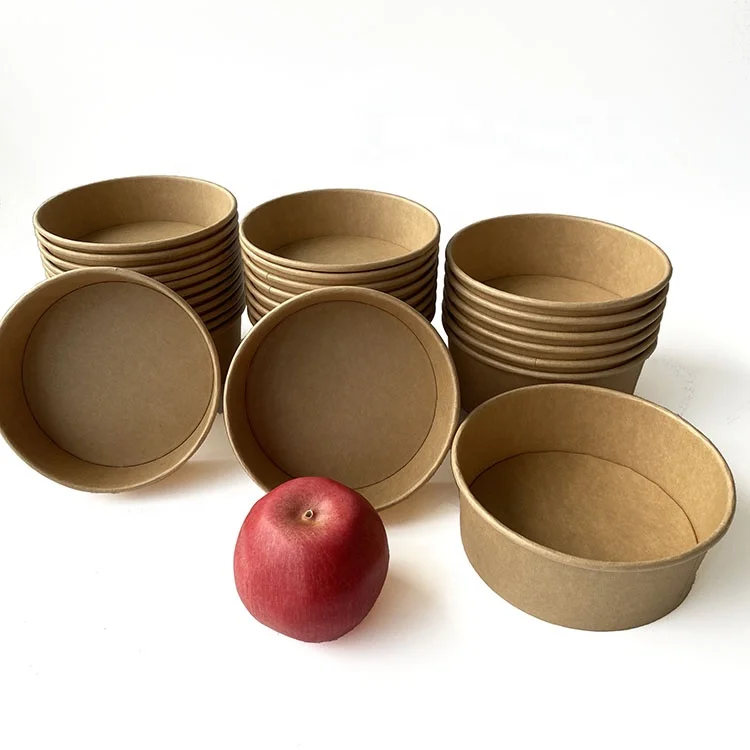
custom compostable disposable biodegradable kraft paper soup cup with paper lid printing 