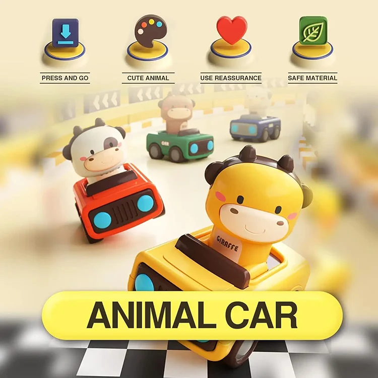 Cartoon Animal Plastic Cute Press And Go Toy Cow  Friction Car Toys For Toddlers Animal Racing Cars