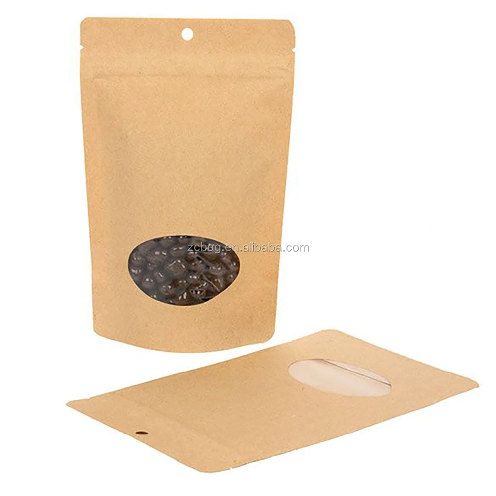 Kraft Paper Plastic PE Inside Moistureproof Pouch Doypack with Clear Window Storage Cashew Nut Packaging Food Pocket