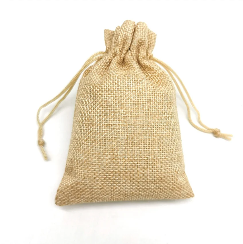 Beige linen bag/ drawstring packaging bag/ small cloth bag