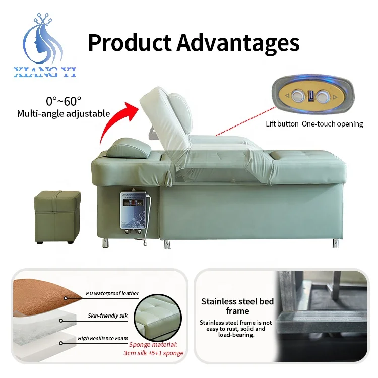 Salon Electric Backrest Lift Pedicure Hair Washing Chair Head Spa Shampoo Bed