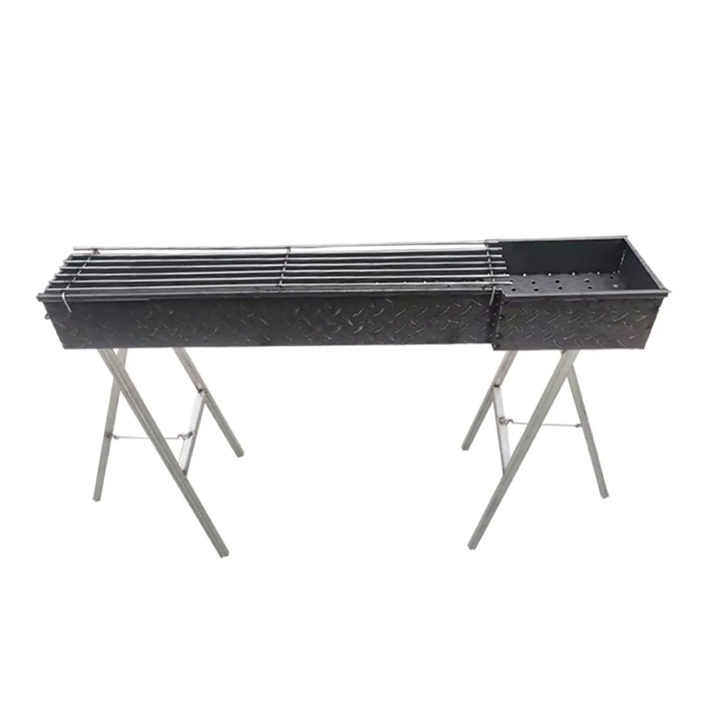 Outdoor Flexible 1M Barbecue Cart Durable Stainless Steel,BBQ Double-side Adjustable Mechanism Rotary Charcoal BBQ With Skewers/