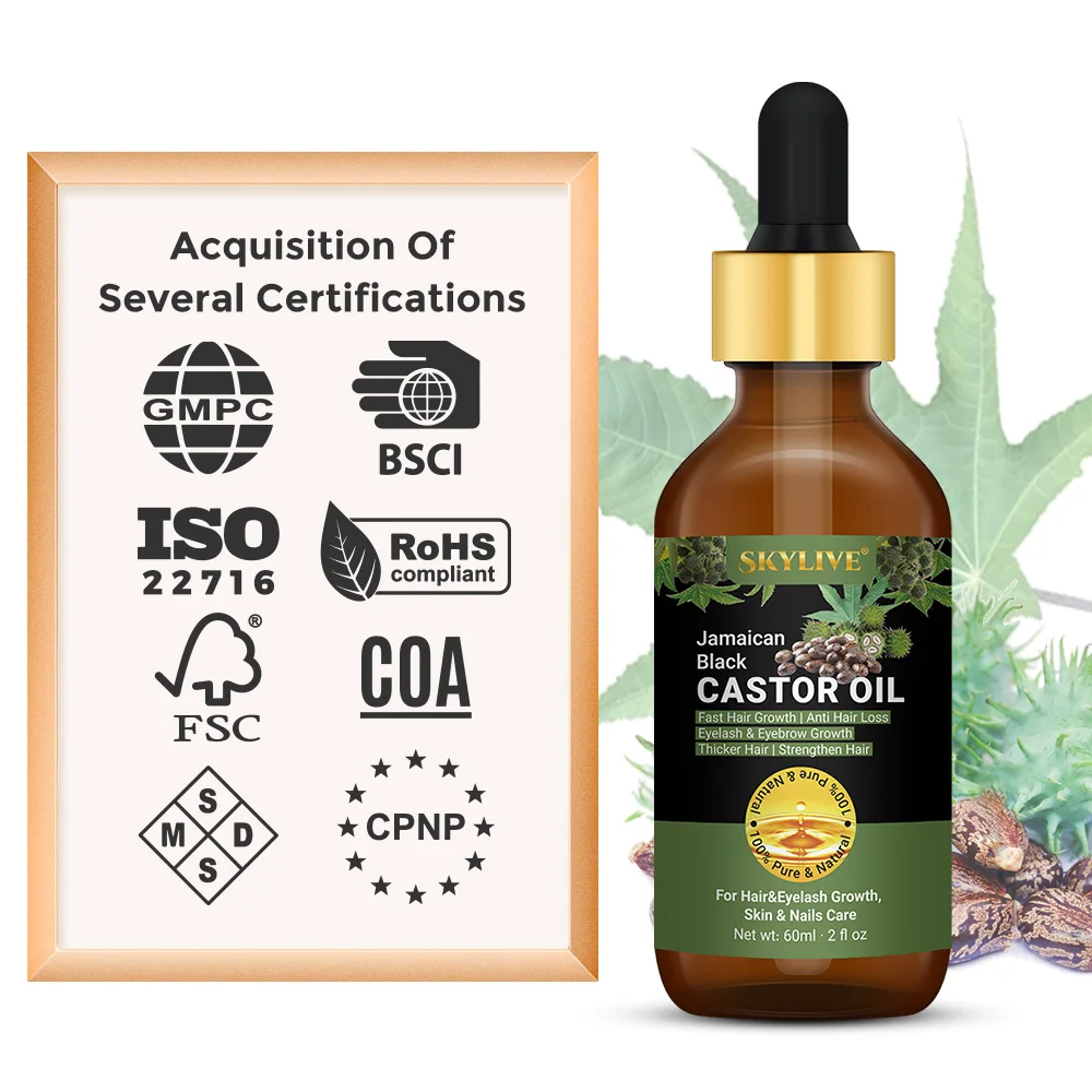 60ML  Hair Regrowth Oil Jamaican Black Caster Oil Hair Care Loss Treatment cold press castor For Hair Growth Serum Oil