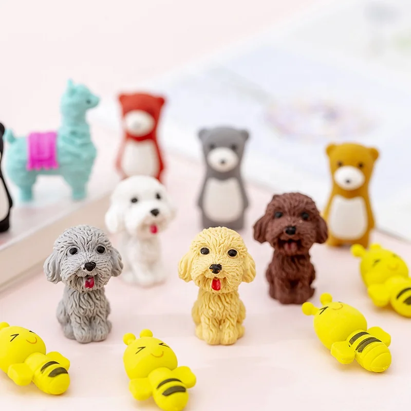 Cute Cartoon Teddy Eraser Children Student Stationery Promotion Gift Soft Pencil  Rubber 3D Animals Insert Eraser