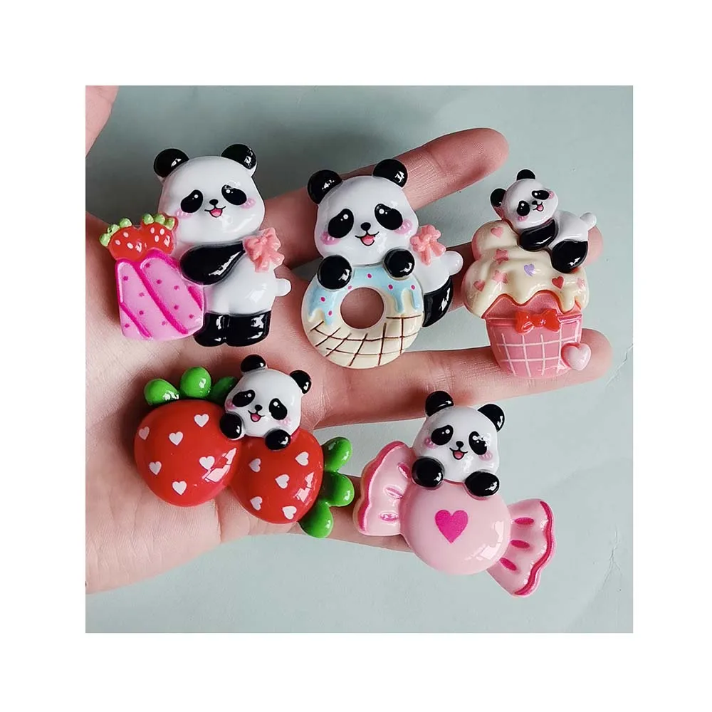 100Pcs Cute Strawberry Ice Cream Donut Candy Mini Resin Figurines Cartoon Panda Flat Back Scrapbooking DIY Jewelry Craft Decor